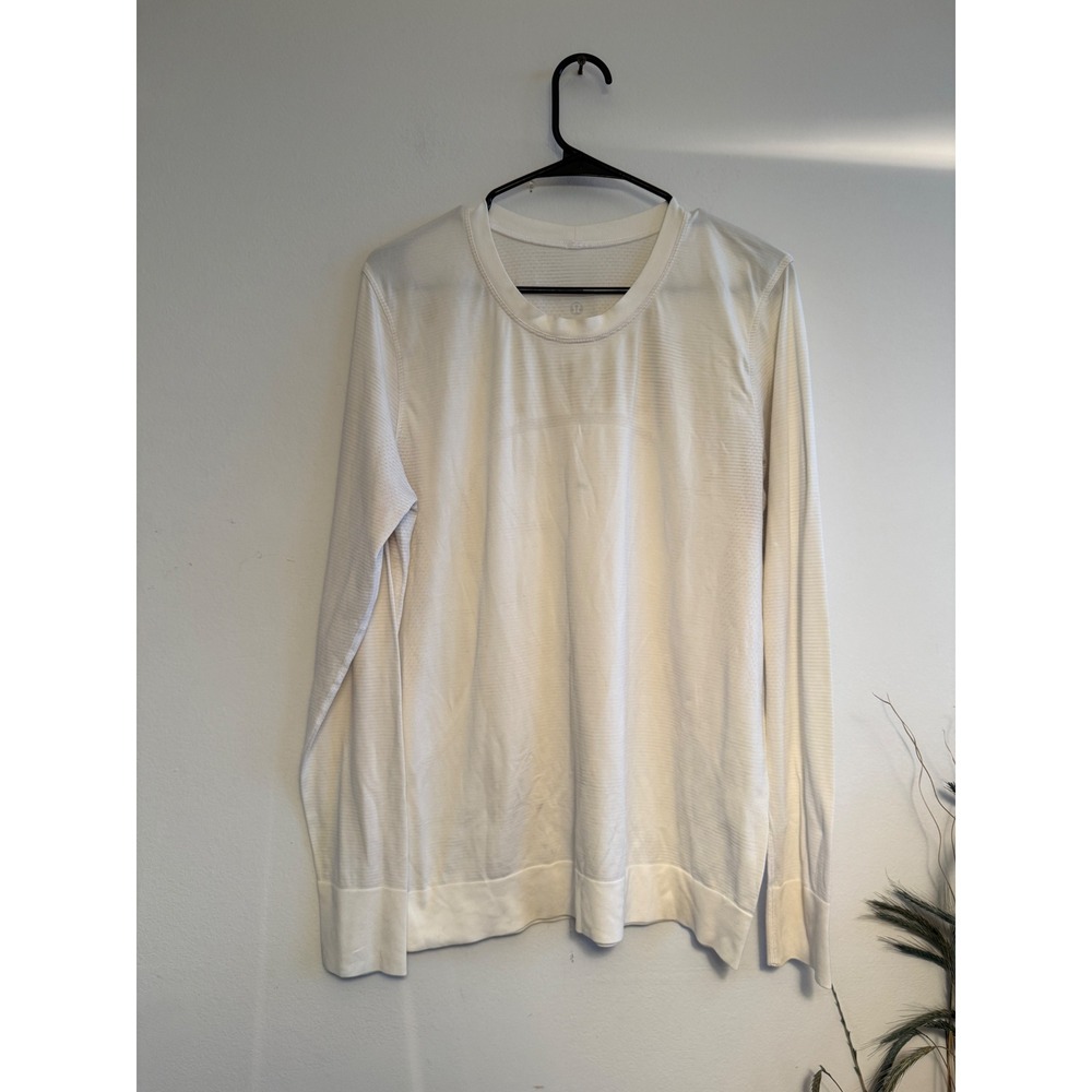 Lululemon swiftly Long‎ Sleeve Shirt White Striped Mens XL 3128